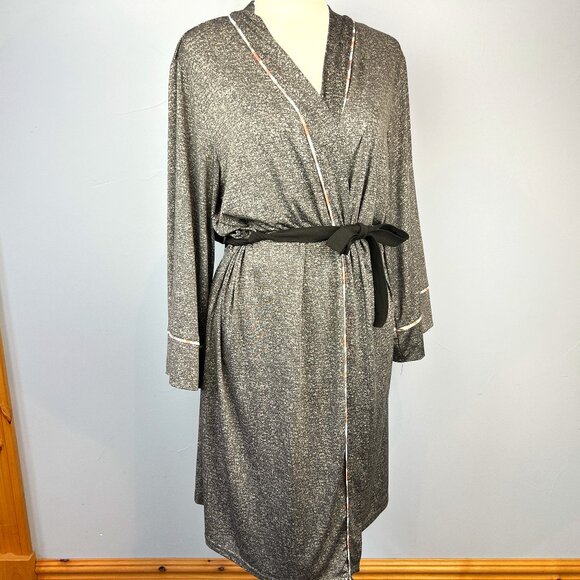 Nanette Lepore Gray Marbled Short Robe with Contrasting Trim Size M - Picture 1 of 7